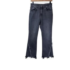 DL1961 Black Distressed Flared Fringe HIgh Waisted Jeans